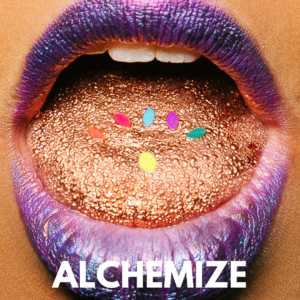 Vibrant colorful lips slightly parted, symbolizing the flow of energy, desire, and sacred alchemy in conscious manifestation.