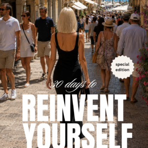 Main Photo Caption: Alt Text: Reinvent Yourself in 30 Days identity-shift ebook and personal transformation guide.