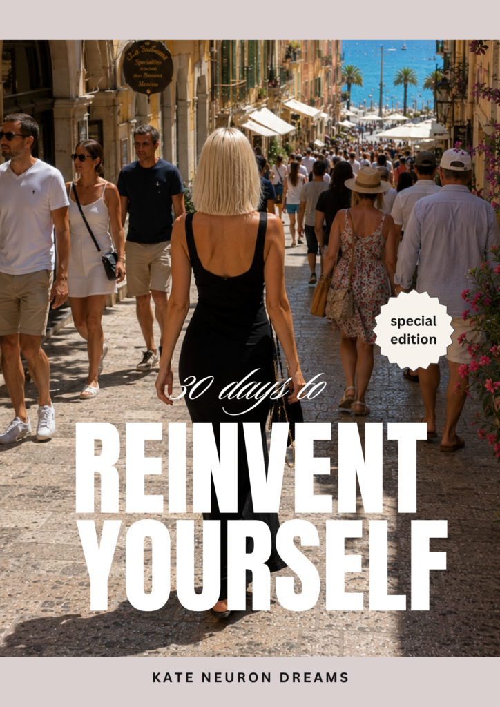 Main Photo Caption: Alt Text: Reinvent Yourself in 30 Days identity-shift ebook and personal transformation guide.
